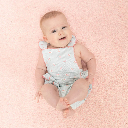 Tiny Cherry Stripe  Ric Rac Ruffle Sunsuit