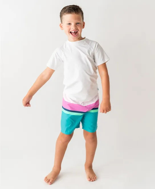 Aqua Colorblock Swim Trunks