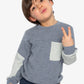 Deux par Deux Colorblock Brushed Jersey Top With Chest Pocket Blue-Grey