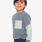 Deux par Deux Colorblock Brushed Jersey Top With Chest Pocket Blue-Grey