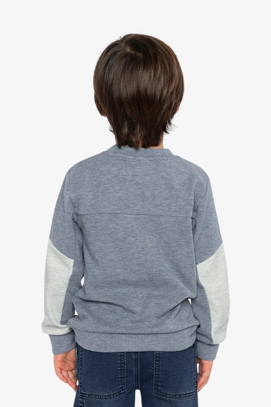Deux par Deux Colorblock Brushed Jersey Top With Chest Pocket Blue-Grey