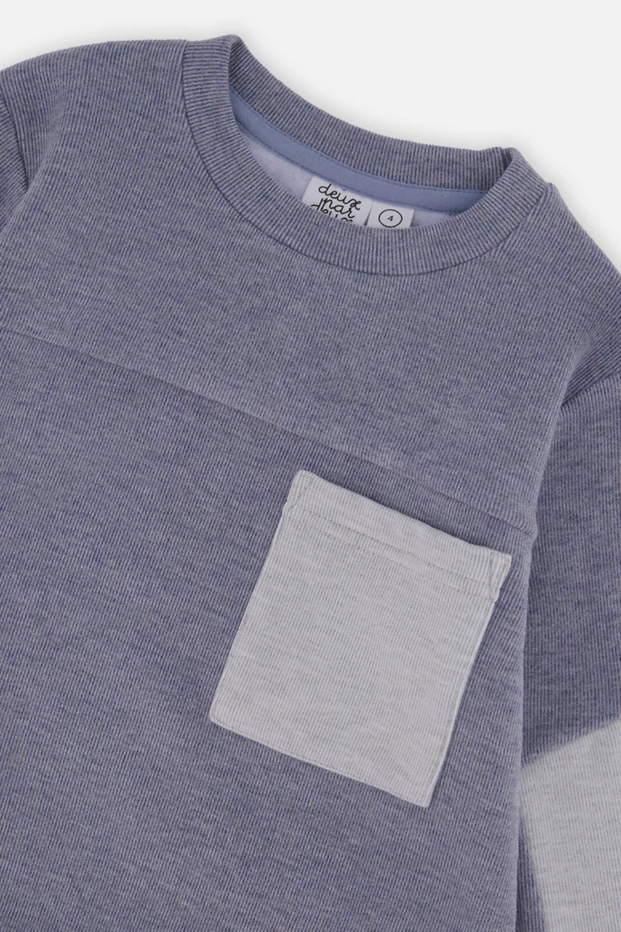 Deux par Deux Colorblock Brushed Jersey Top With Chest Pocket Blue-Grey