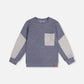 Deux par Deux Colorblock Brushed Jersey Top With Chest Pocket Blue-Grey