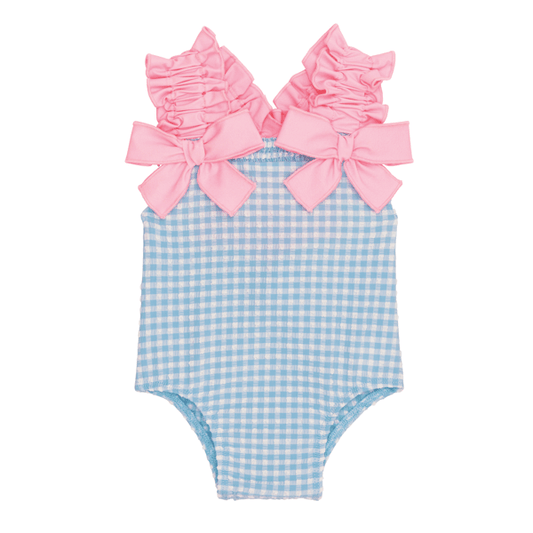 Blue Crinkle Check Baby Swimsuit