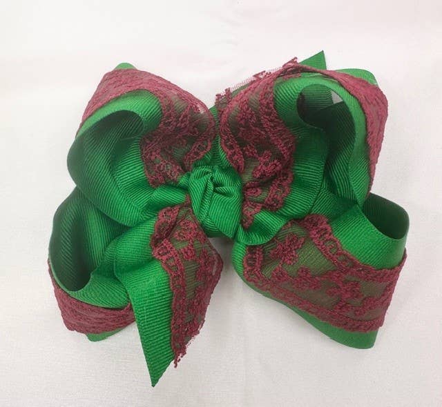 Grosgrain & Lace Layered Hair Bows on Alligator Clip