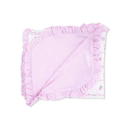 Dainty Buds and Bows Stripe  Ruffle Blanket