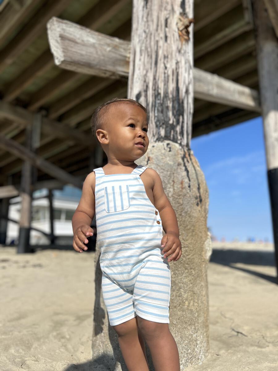 Dandy Blue and White Stripe Jersey Overalls