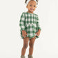 Dark Ivy Plaid Long Sleeve Smocked Bubble Romper