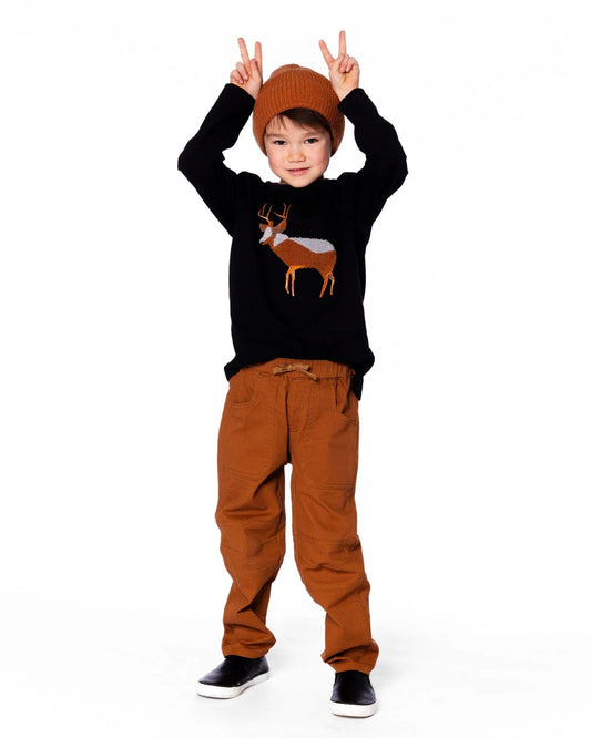 Organic Cotton T-Shirt Black With Boucle Deer Applique