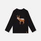 Organic Cotton T-Shirt Black With Boucle Deer Applique