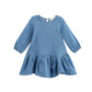 Denim Doll Long Sleeve Solid Pearl Embellished Dropwaist Dress
