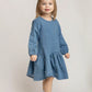 Denim Doll Long Sleeve Solid Pearl Embellished Dropwaist Dress