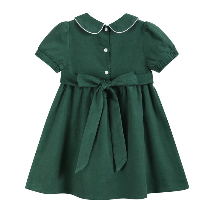 Green Corduroy Santa Smocked Dress