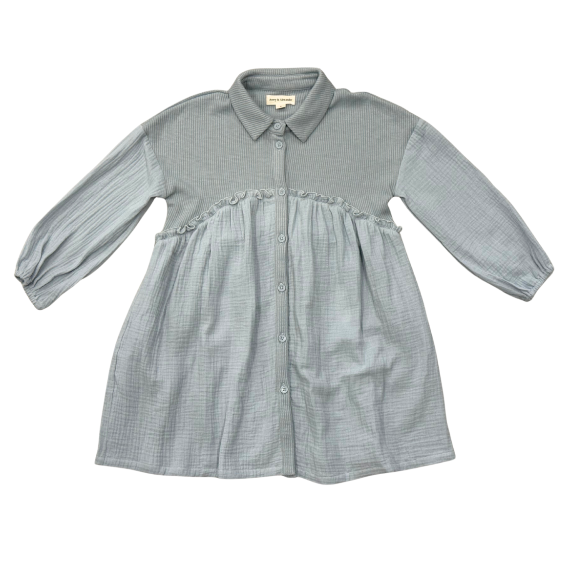 Grayish Blue Button Front Gauze Dress