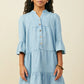 Hayden Girls Washed Button Detail Ruffle Sleeve Tencel Dress- Light Denim