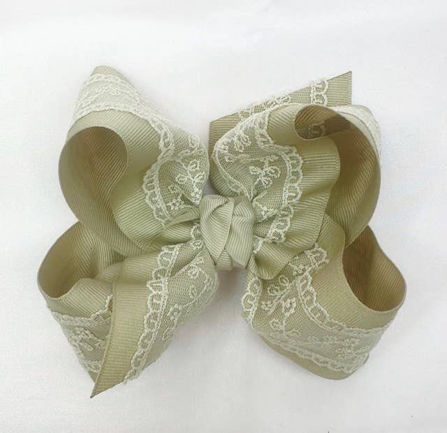 Grosgrain & Lace Layered Hair Bows on Alligator Clip