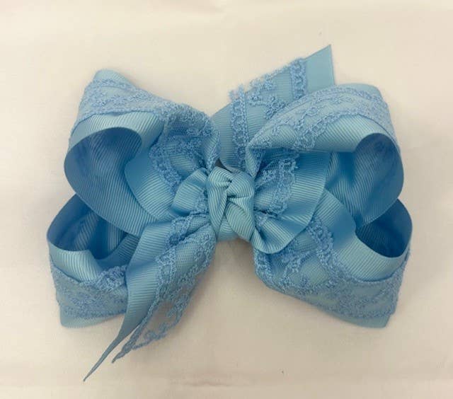 Grosgrain & Lace Layered Hair Bows on Alligator Clip