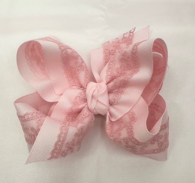 Grosgrain & Lace Layered Hair Bows on Alligator Clip