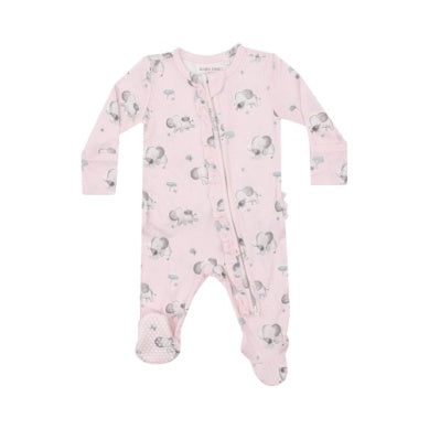 Gray Elephants - Pink 2 Way Ruffle Zipper Footie