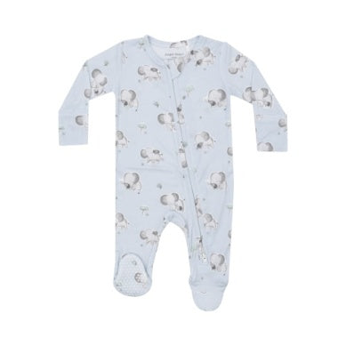 Gray Elephants - Blue 2 Way Zipper Footie