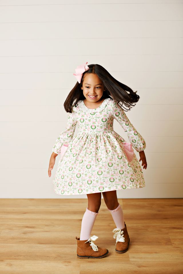Holiday Wreath Eyelet Trim Pocket Dress