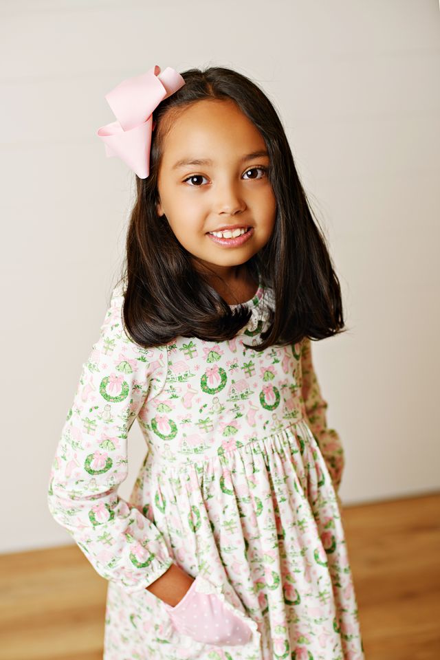 Holiday Wreath Eyelet Trim Pocket Dress