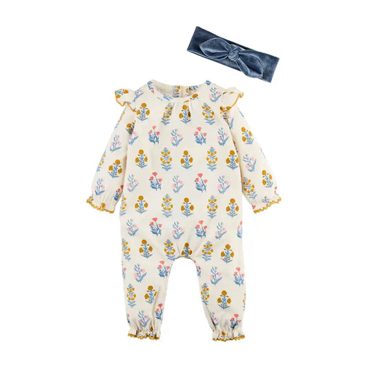 Fall Floral Corduroy Baby Bodysuit Set