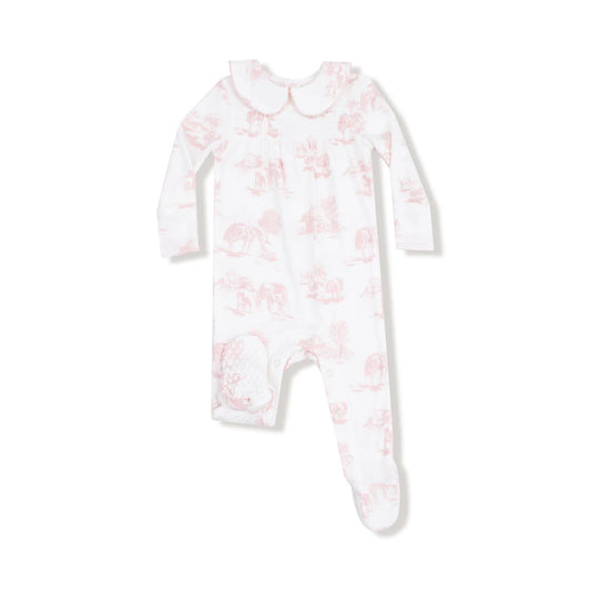 Farm Toile - Pink  Peter Pan 2 Way Zipper Footie