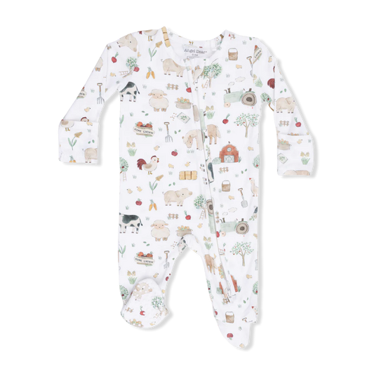 Cute Farm Animals  2 Way Ruffle Back Zipper Footie