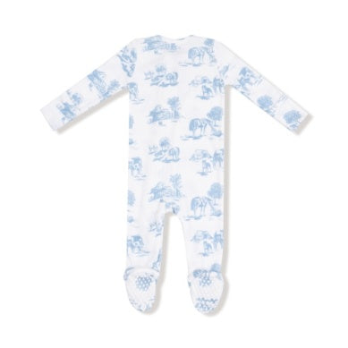 Farm Toile - Blue - 2 Way Zipper Footie