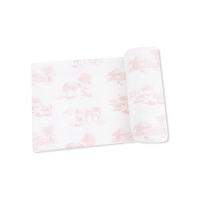 Farm Toile - Pink - Swaddle Blanket