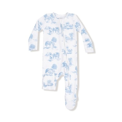 Farm Toile - Blue - 2 Way Zipper Footie
