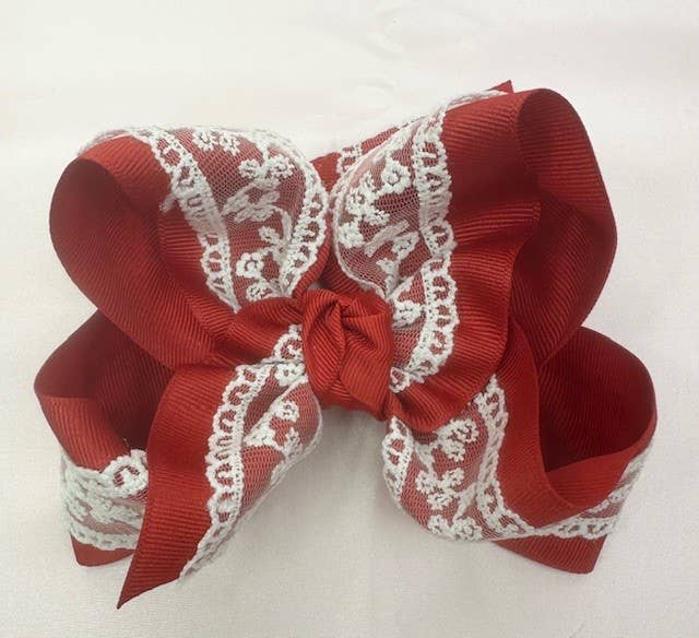 Grosgrain & Lace Layered Hair Bows on Alligator Clip