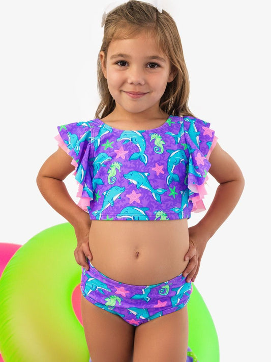 Neon Fin Friends Butterfly Tankini 2-Piece Swimsuit, with Signature Rear Ruffles