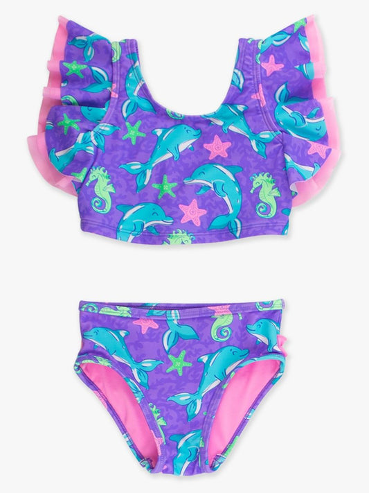 Neon Fin Friends Butterfly Tankini 2-Piece Swimsuit, with Signature Rear Ruffles