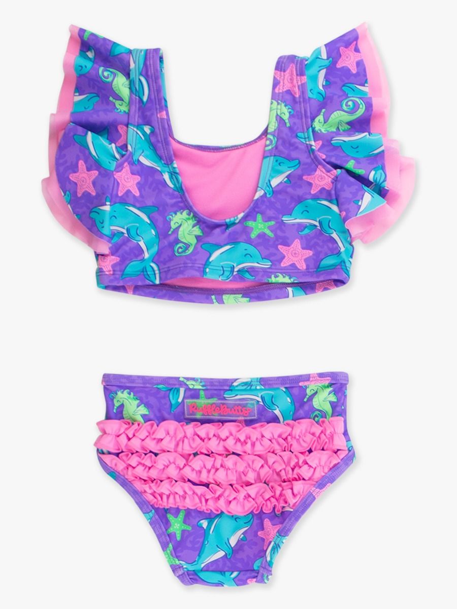 Neon Fin Friends Butterfly Tankini 2-Piece Swimsuit, with Signature Rear Ruffles
