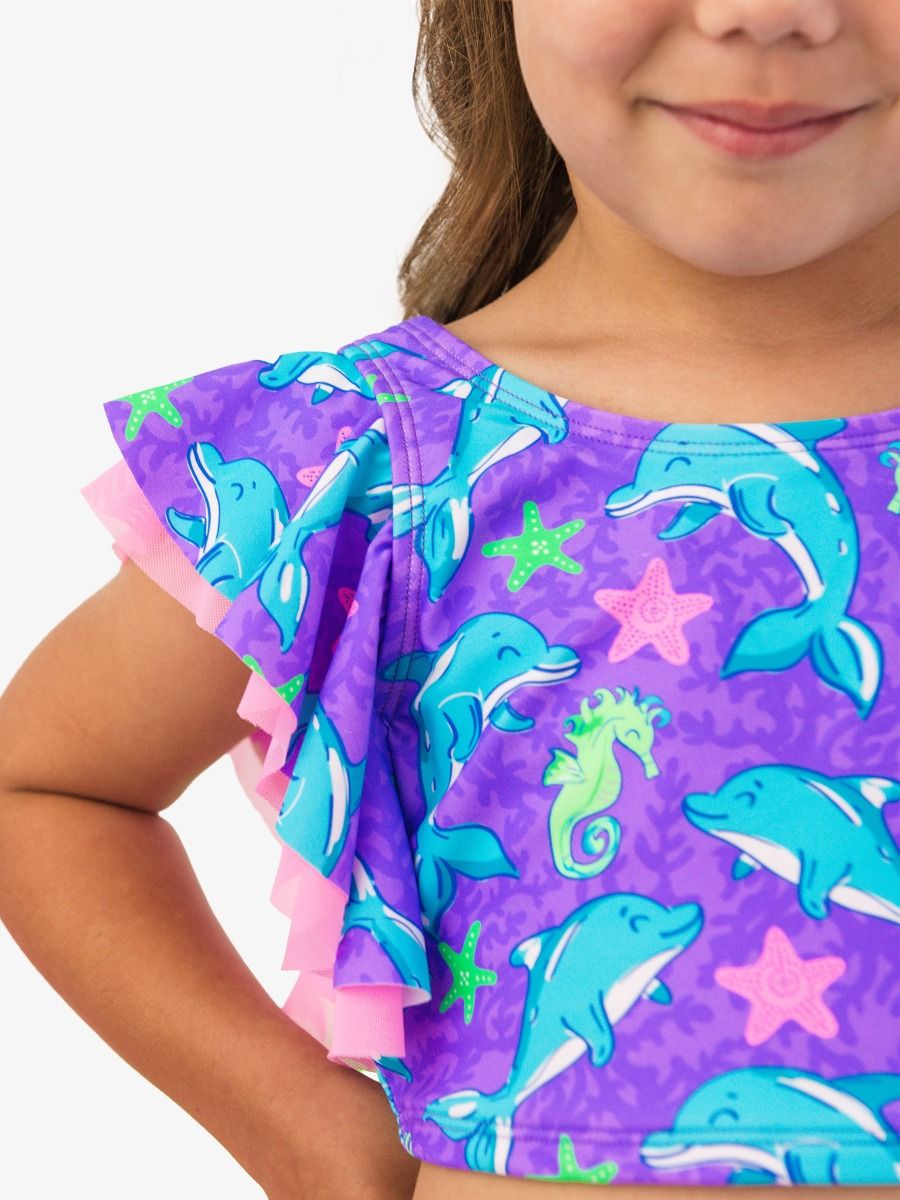 Neon Fin Friends Butterfly Tankini 2-Piece Swimsuit, with Signature Rear Ruffles