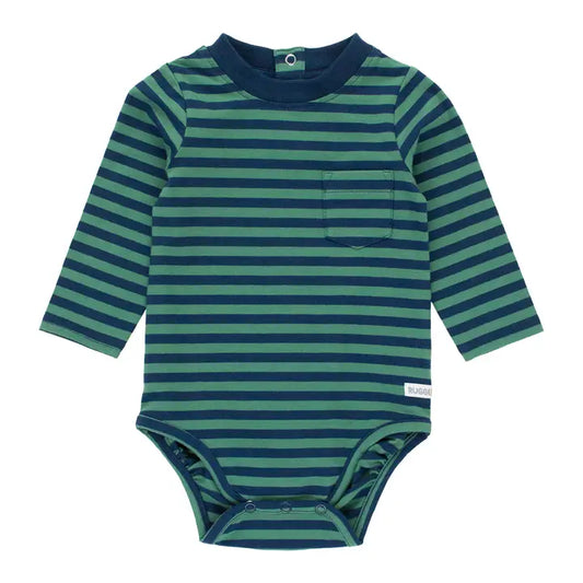 Fir Green & Navy Stripe Crew Neck Pocket Bodysuit