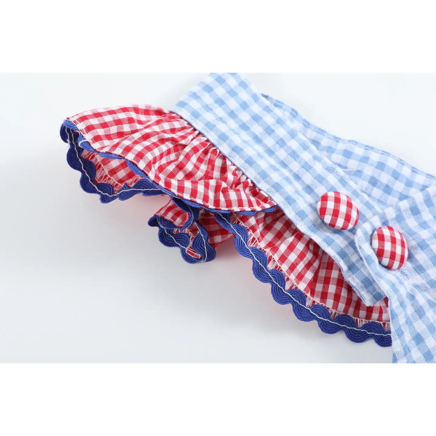 Light Blue and Red Gingham USA Flag Ruffle Romper