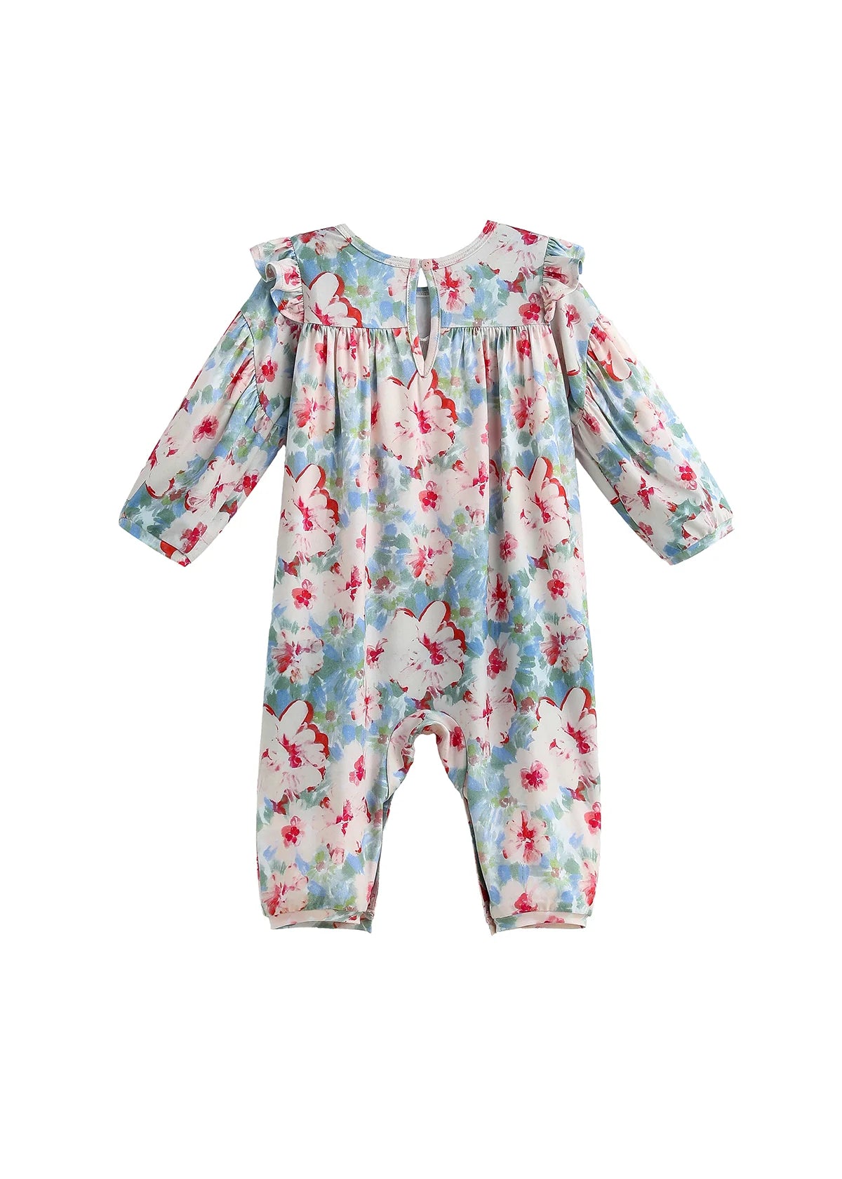 Floral Flutter Long Sleeve Ruffle Shoulder Bubble Romper