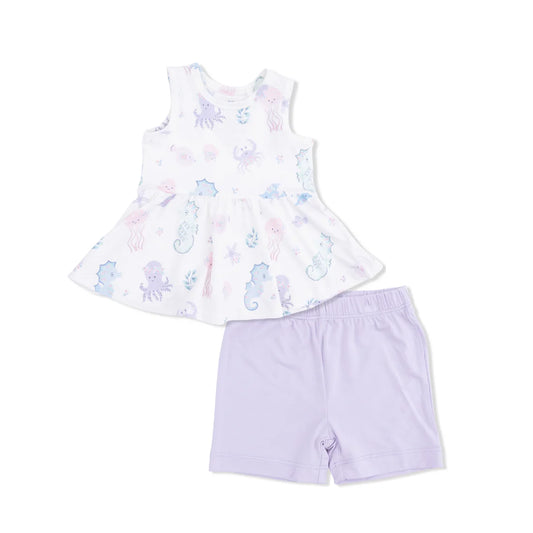 Floral Sea Creatures  Peplum Tank Top and Bike Short