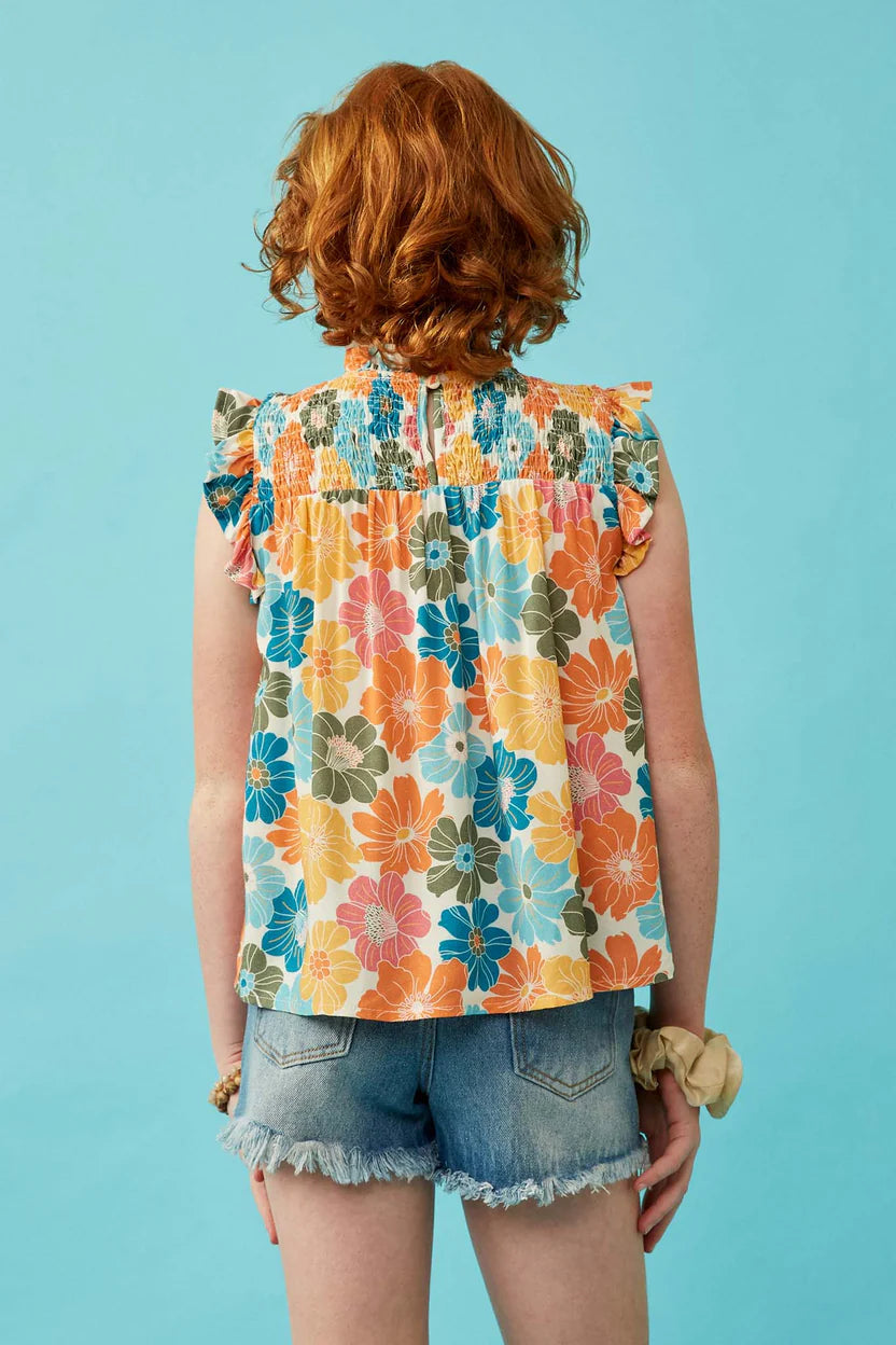 Floral Smocked Ruffle Detail Tank