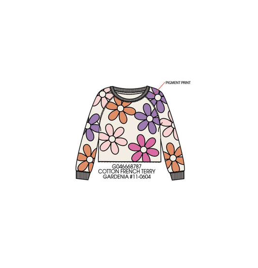 All Over Large Retro Flower Print Crop Sweatshirt