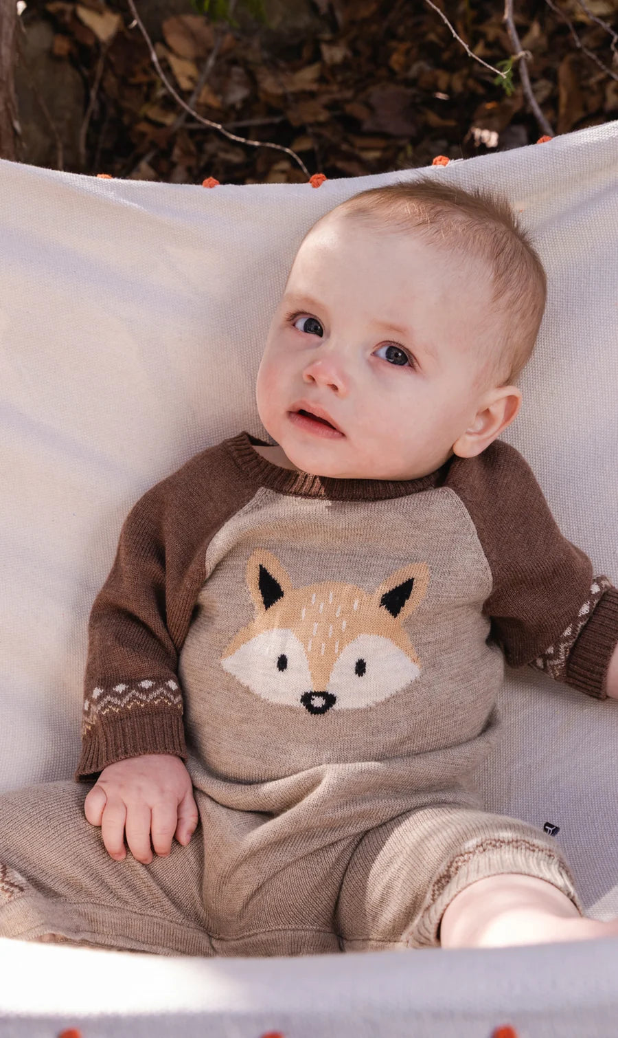 Deux par Deux Knitted Intarsia Romper Brown Cinnamon