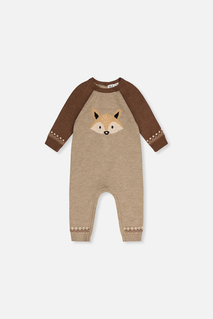 Deux par Deux Knitted Intarsia Romper Brown Cinnamon