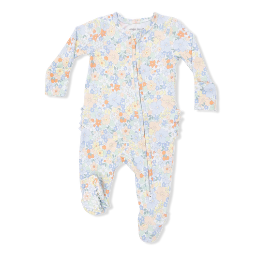 Georgia Floral  2 Way Ruffle Back Zipper Footie