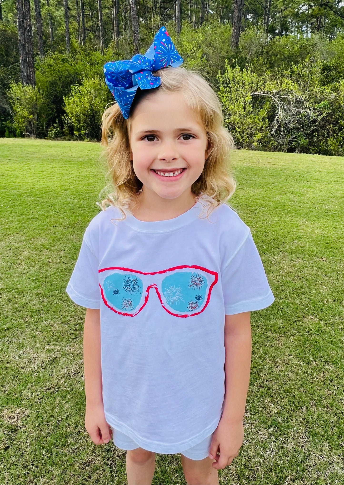 White Short Sleeve Patriotic Sunglasses Tee