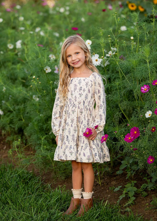 Gracie Long Sleeve Floral Square Neck Tiered Dress