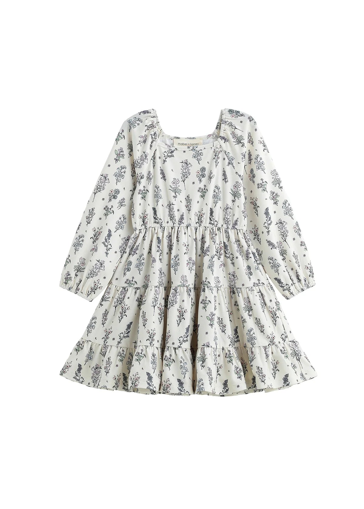 Gracie Long Sleeve Floral Square Neck Tiered Dress