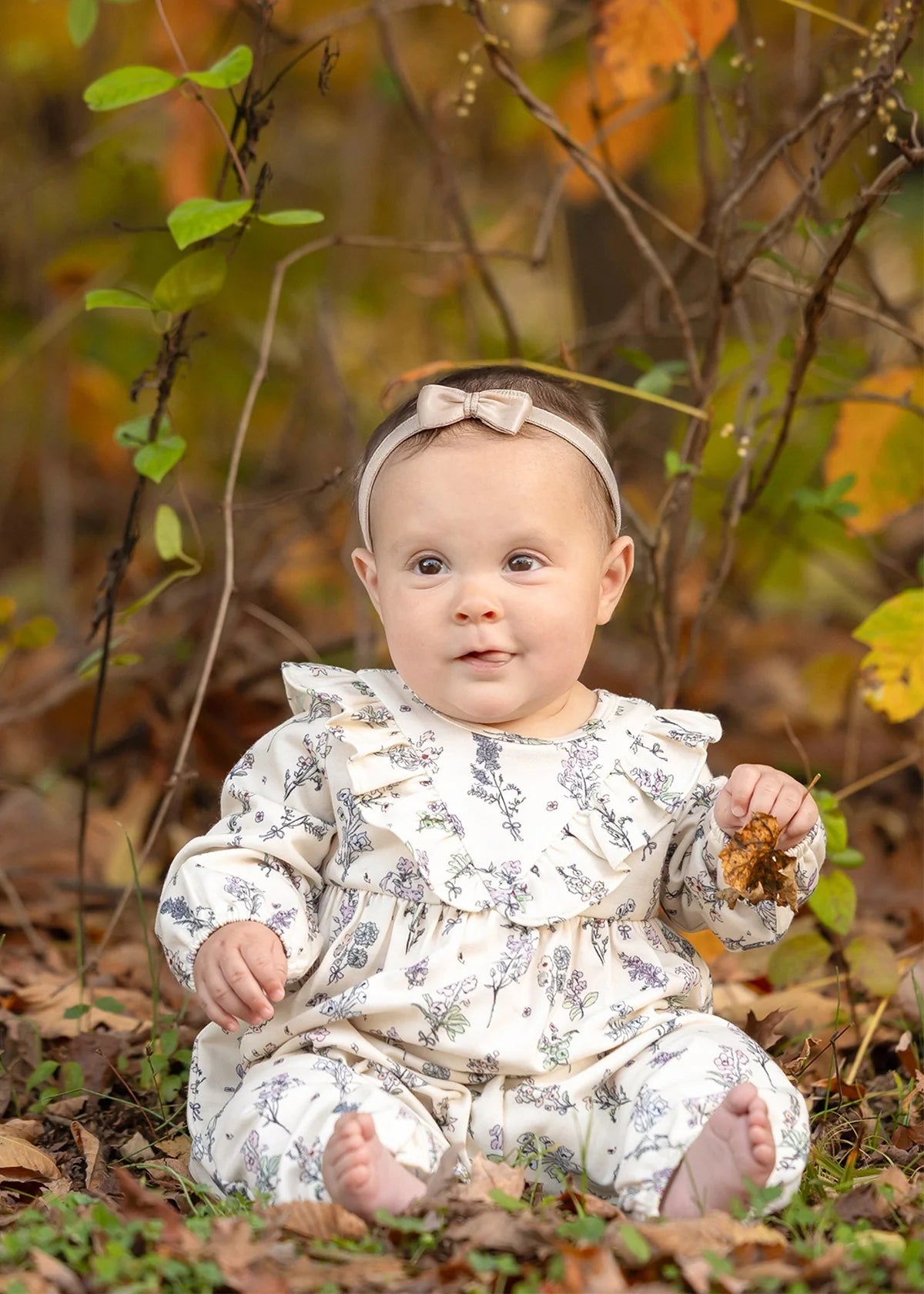 Gracie Long Sleeve Floral Ruffle Collar Bubble Romper